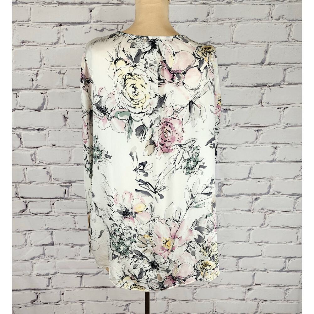 White house Black Market Blouse 100% Silk Womens L Floral Fairycore Flowy - Picture 2 of 7